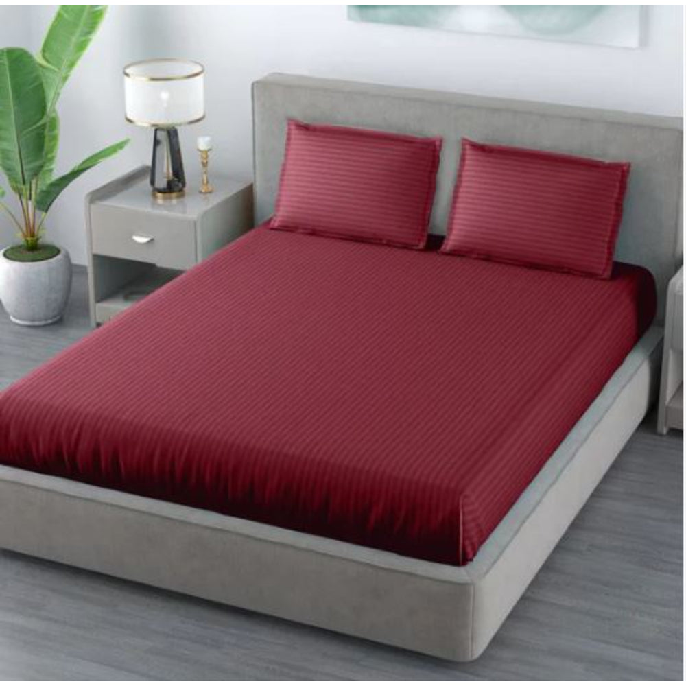 VAA Satin Stripe Double Bedsheet 140 GSM (Purple) - 224 x 243 CM - 1 U