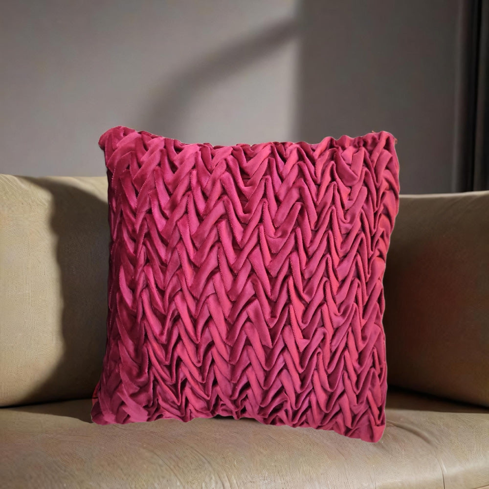 VAA Smocking Wave Cushion Cover - Maroon (40x40 cm) - 1 U