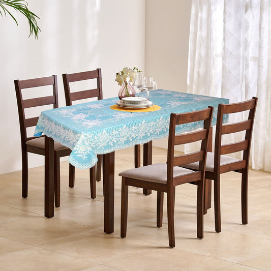 VAA Vinyl Blossom Dining Table Cover 4 Seater (90 x 132 cm) - Blue - 1 U