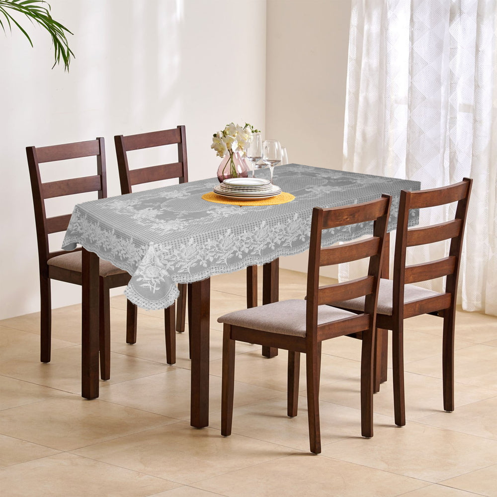 VAA Vinyl Blossom Dining Table Cover 4 Seater (90 x 132 cm) - Grey - 1 U