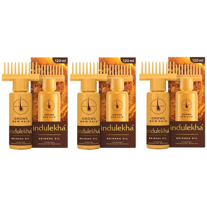 indulekha Set of 3 Bringha Hair Oil with Amla & Almond to Reduce Hair Fall - 120 ml Each