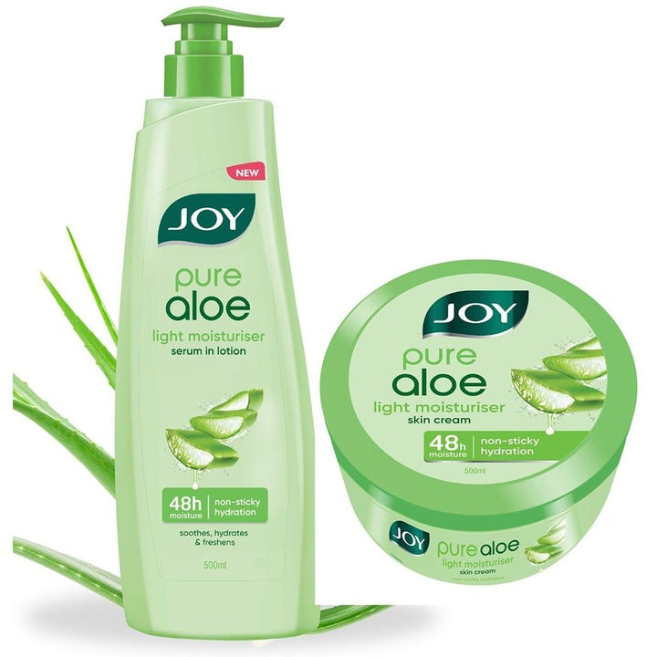 JOY Natural & Pure Aloe Vera Body Lotion & Skin Cream Combo - 500ml Each