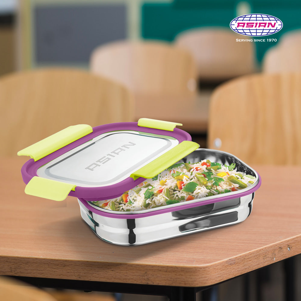 Asian Fresh Bite Stainless Steel Lunch Box (Voilet) - 850 ml - 1 Unit