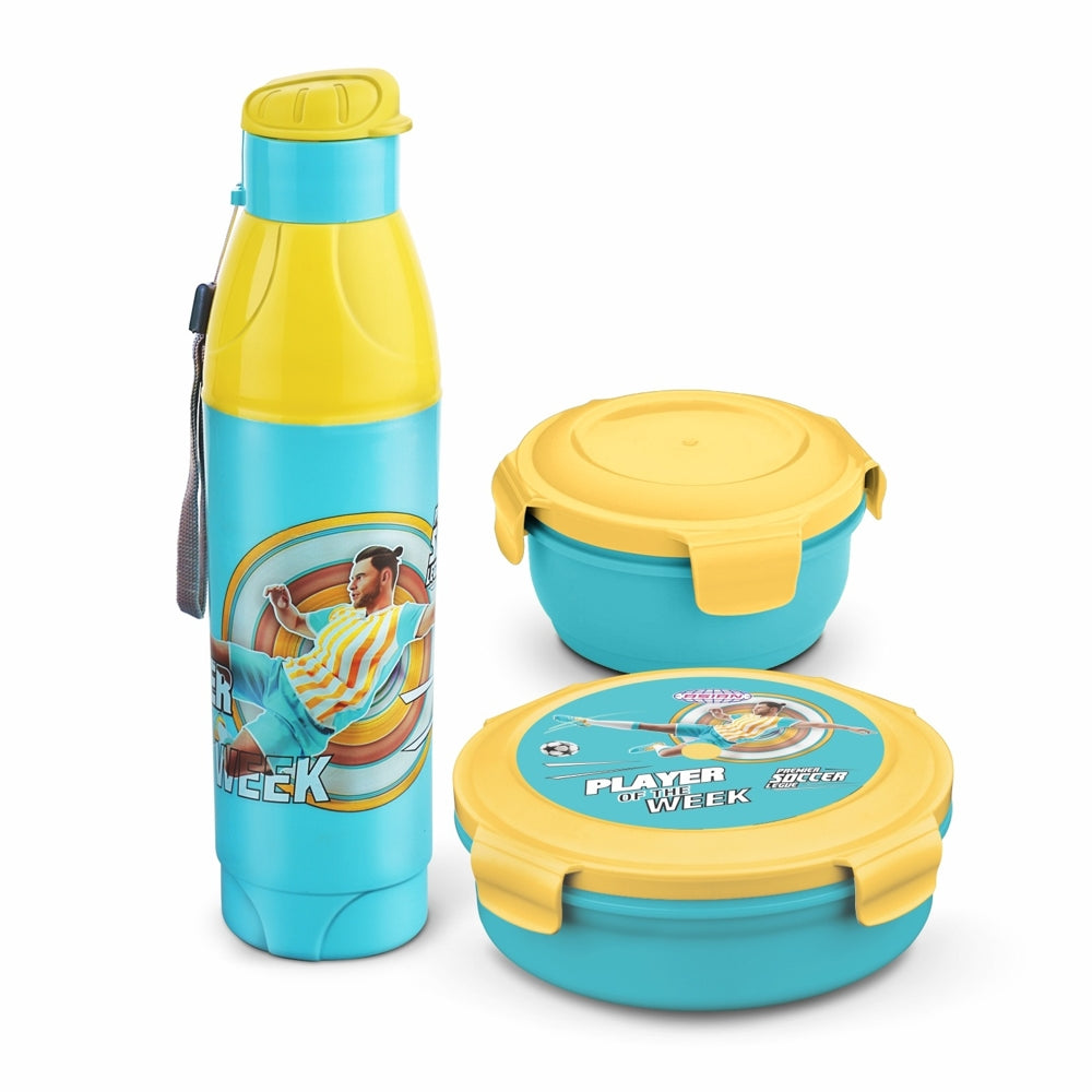 Asian Little Champions Set Lunch Box & Bottle (Yellow & Blue) - Set Of 3 - 3 U