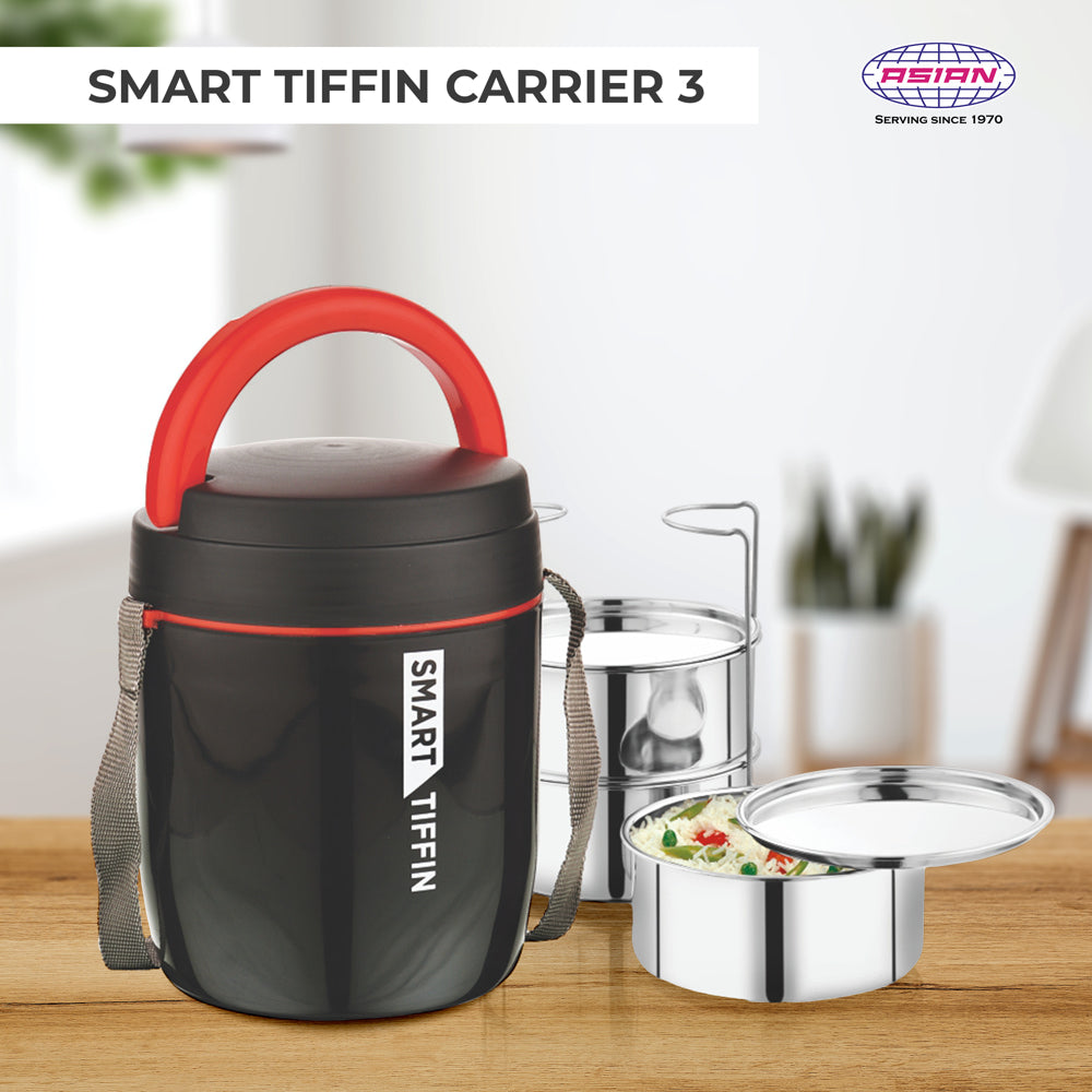 Asian Smart 3 Stainless Steel Tiffin Carrier Lunch Box - Black - 1 U
