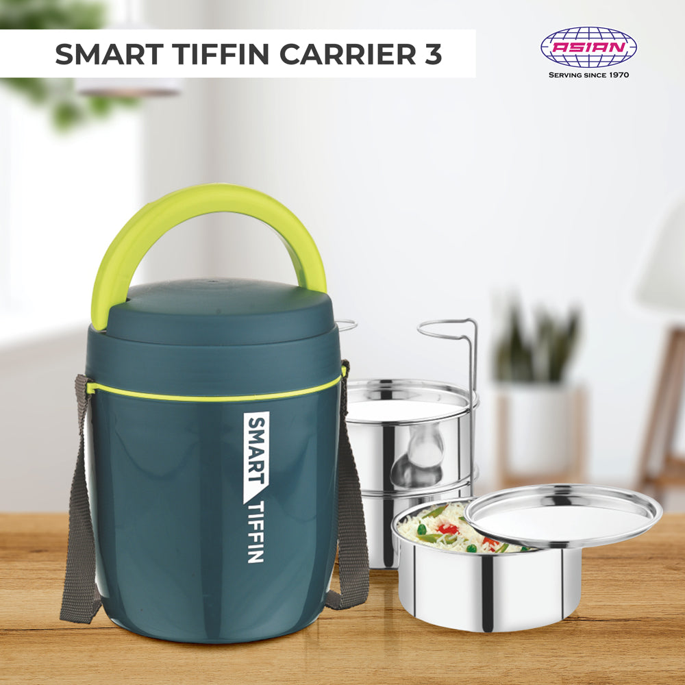 Asian Smart 3 Stainless Steel Tiffin Carrier Lunch Box - (Blue) - 1 U