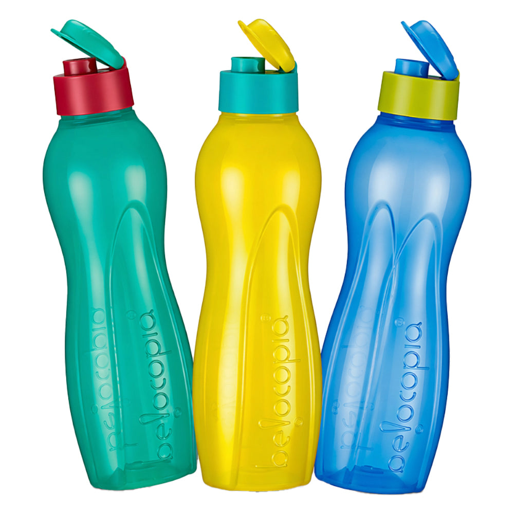 Belocopia Hiero Flip Plastic 2 Colour Water Bottle (1L) Multi Colour CWB0011 - Set Of 3 - 3 U