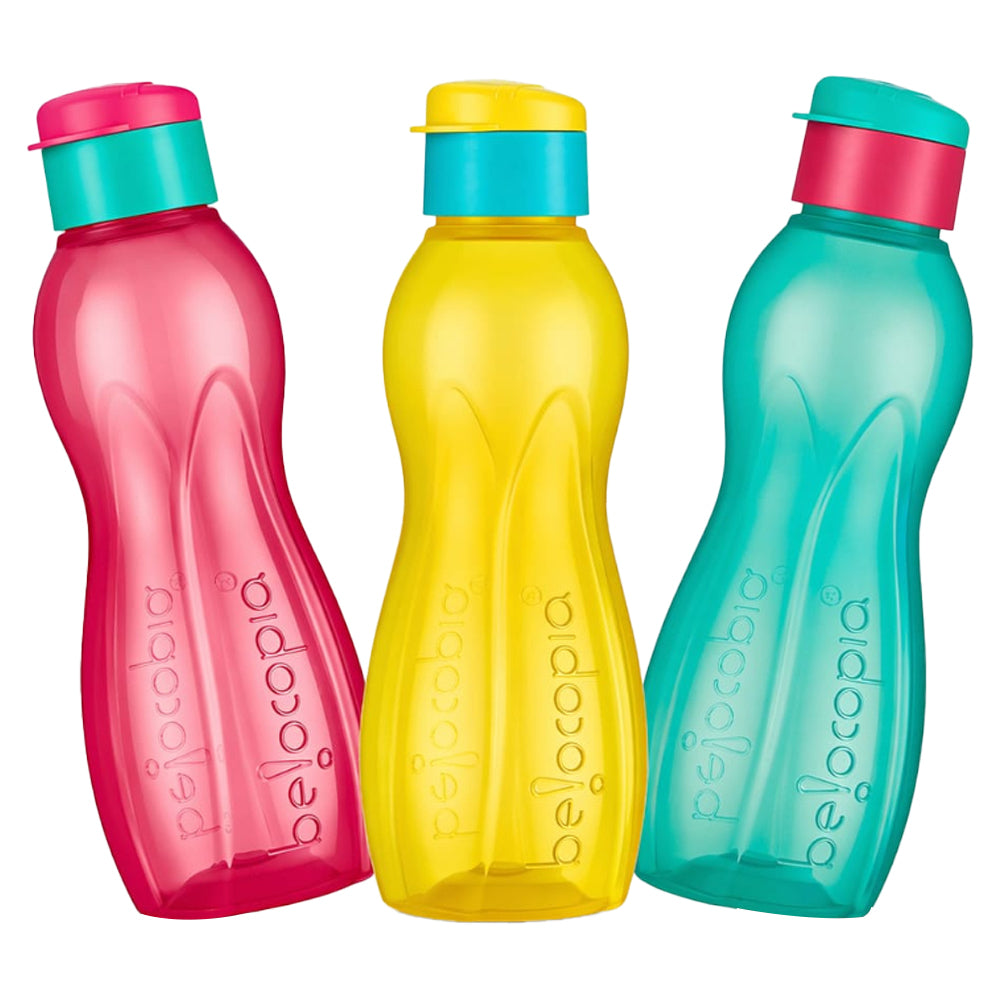 Belocopia Hiero Flip Plastic 2 Colour Water Bottle (1L) Multi Colour (NYB) CWB0012 - Set Of 3 - 3 U