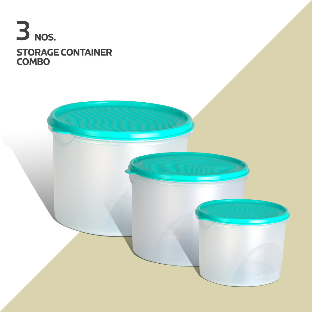 Belocopia Round Plastic Containers Aqua (Green) CFSC0045 - Set of 3 - 3 U