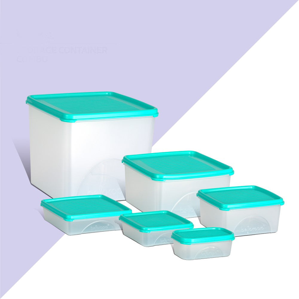 Belocopia Square & Rectangle Plastic Containers Aqua (Green) CFS0015 - Set of 6 - 6 U