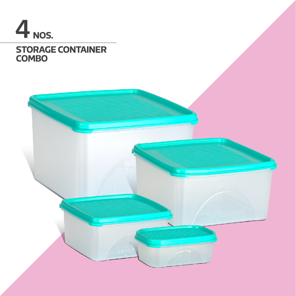 Belocopia Square & Rectangle Plastic Containers Aqua (Green) CFS0017 - Set of 4 - 4 U