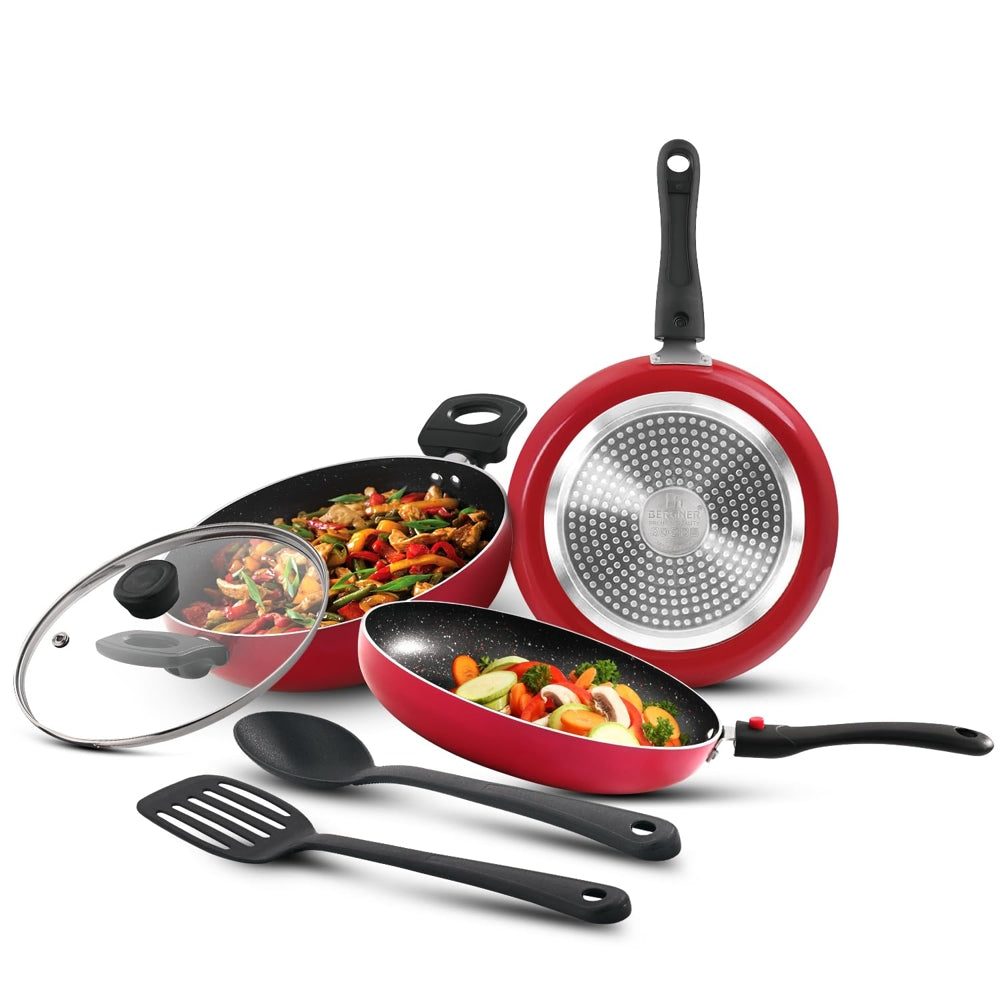 Bergner Non-Stick Induction Base Sherry Plus Cookware Set (Red) - 6 Pieces - 1 U