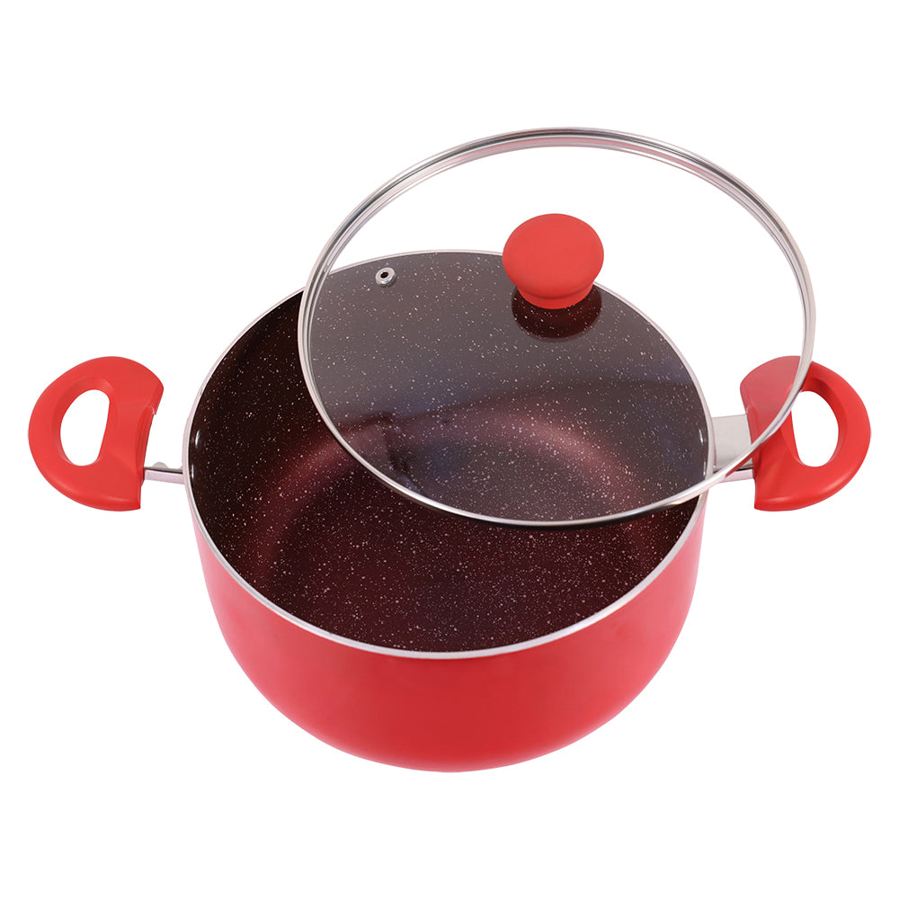 Bombay Kookware Non-Stick Casserole With Glass Lid- Red - 24 cm