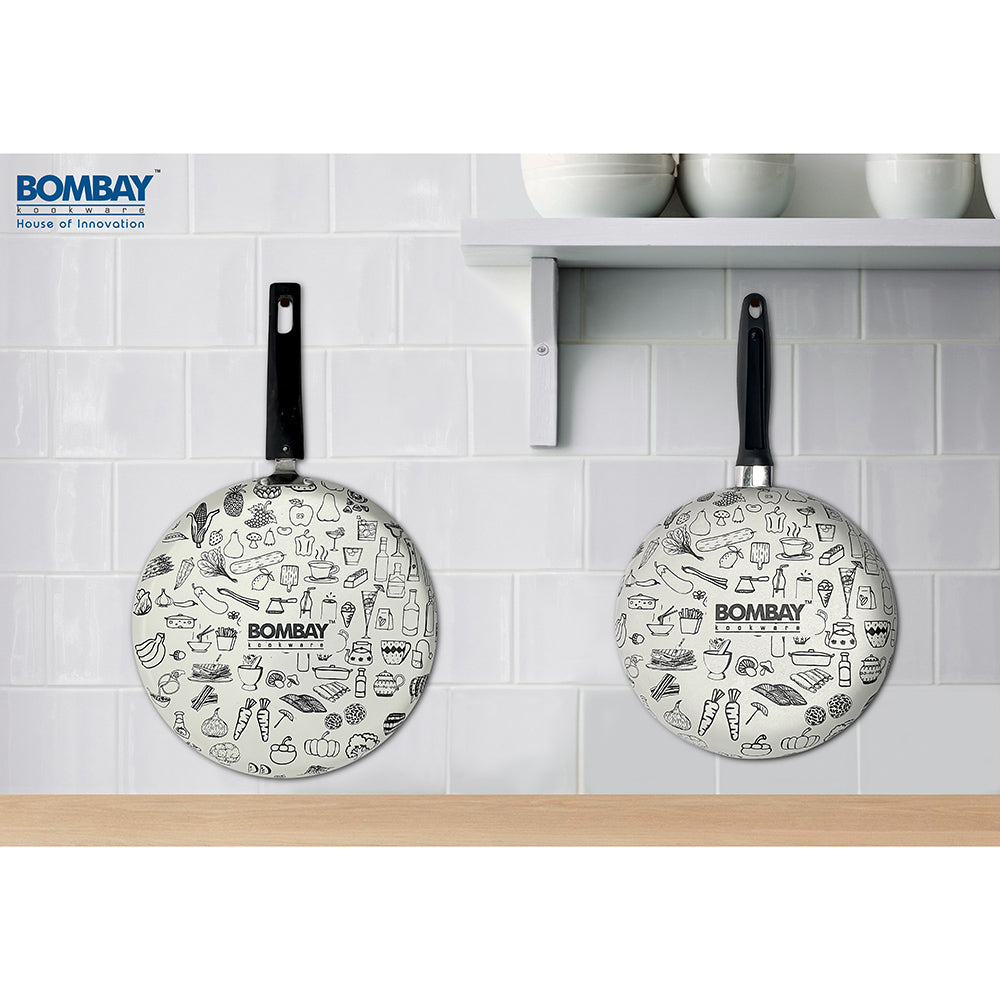 Bombay Kookware Non-Stick Kala Kruti Fry Pan & Dosa Tawa -Ivory - 2 U