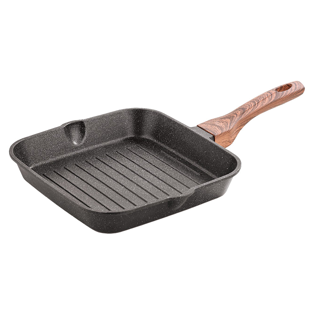 Bombay Kookware Non-Stick Small Granite Grill Pan- Black - 22 cm