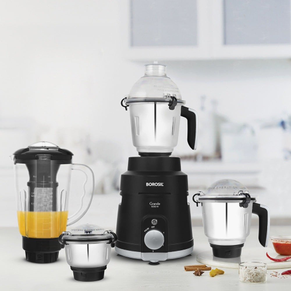 Borosil 4 Jar Electric Mixer Grinder (Black) - 1000 W - 1 Unit