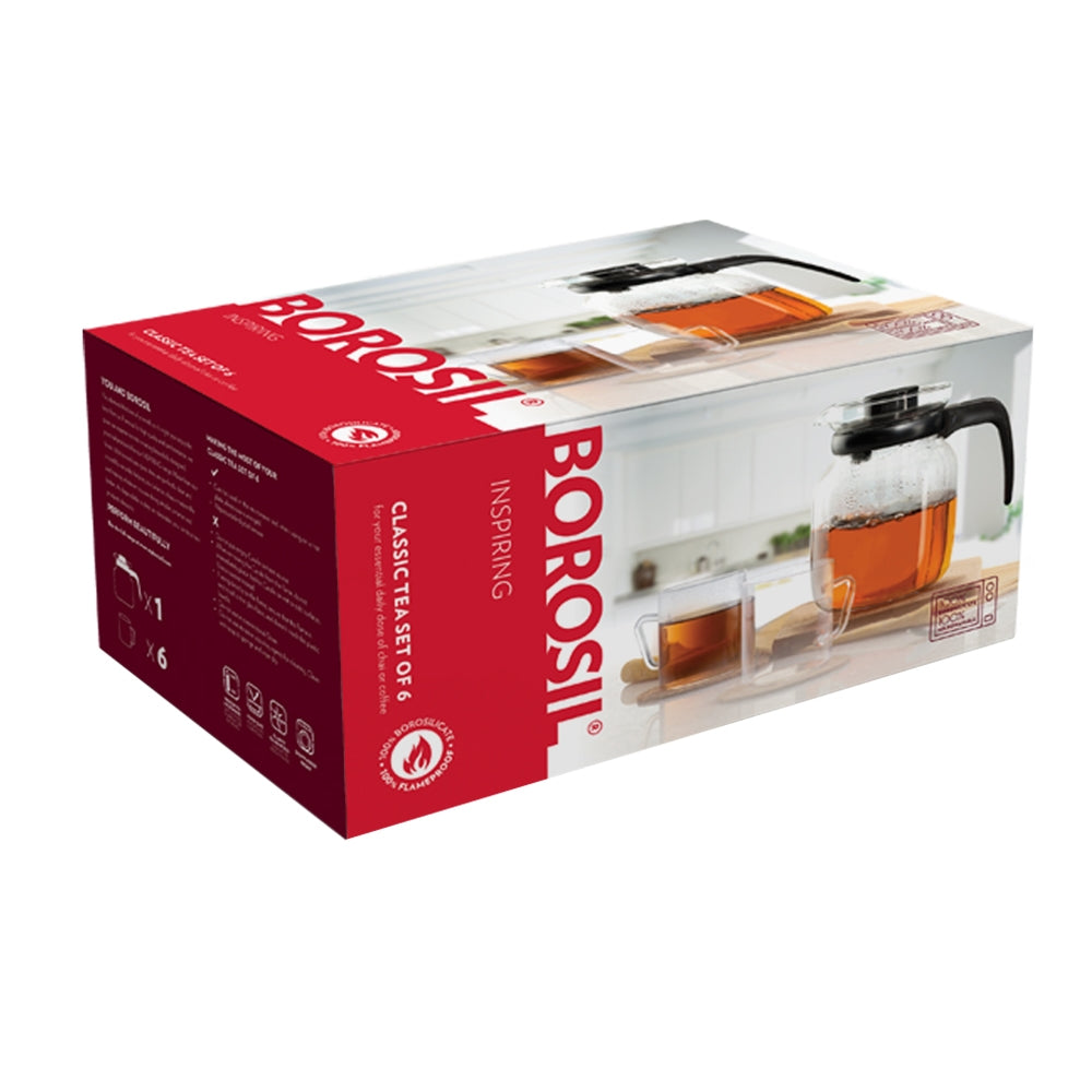 Borosil Classic Tea Set 1 Litre Carafe & 6 Mugs - 1 U