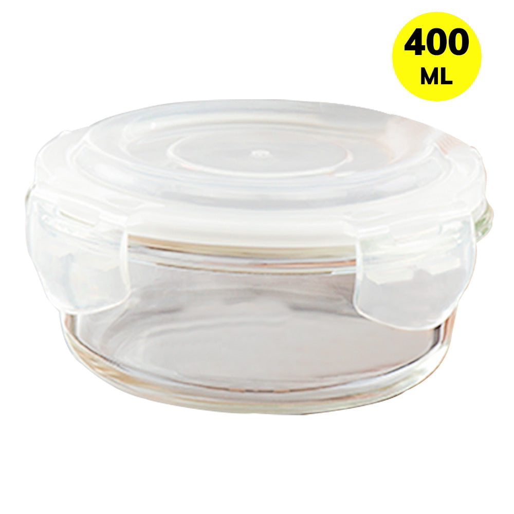 Borosil Klip-N-Store Round Glass Container - 400 ml