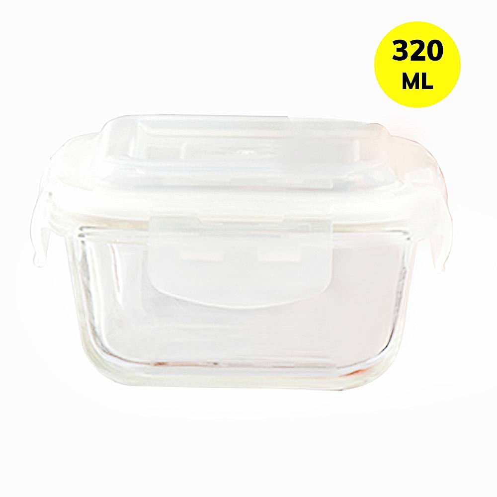 Borosil Klip-N-Store Square Glass Container - 320 ml