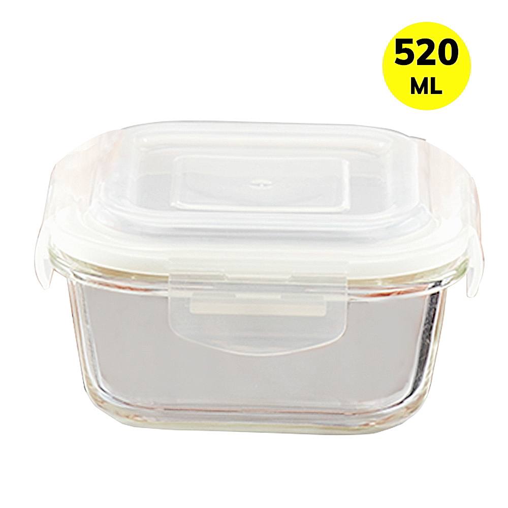 Borosil Klip-N-Store Square Glass Container - 520 ml