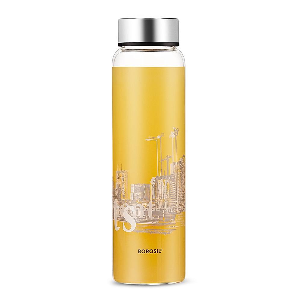 Borosil Roma Glass Bottle Wide Mouth Silver Lid - 1 L