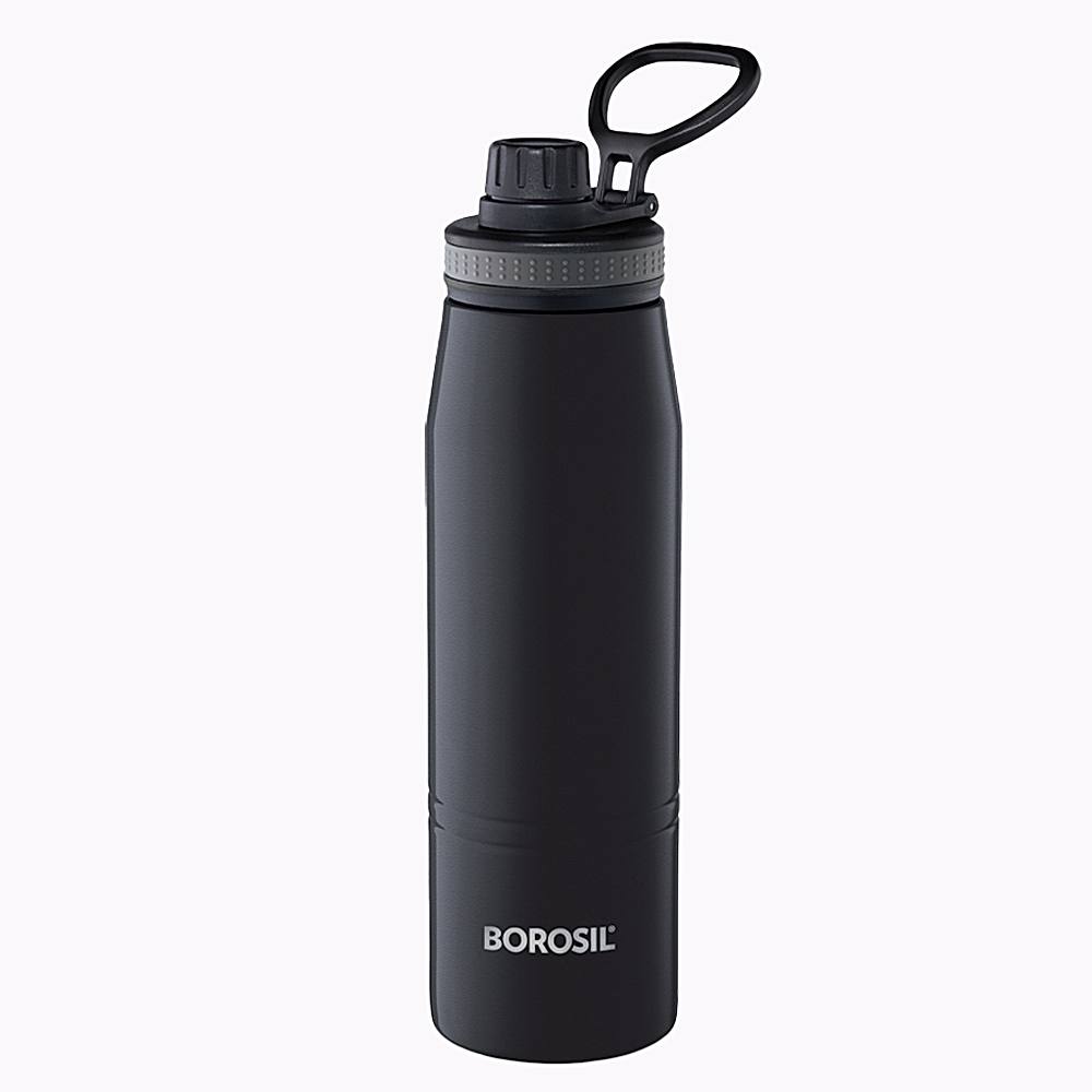 Borosil Stainless Steel Go Sport Water Bottle - Black - 900 ml
