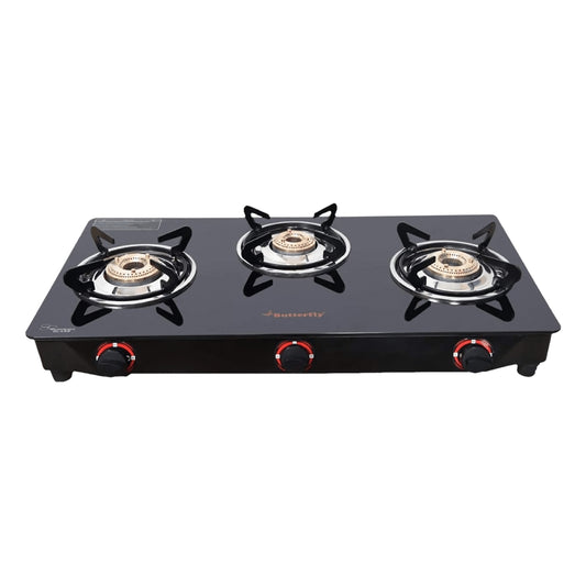 Butterfly Wave Stainless Steel Glass Top Gas Stove With Chopper - 3 Burners - 1 U