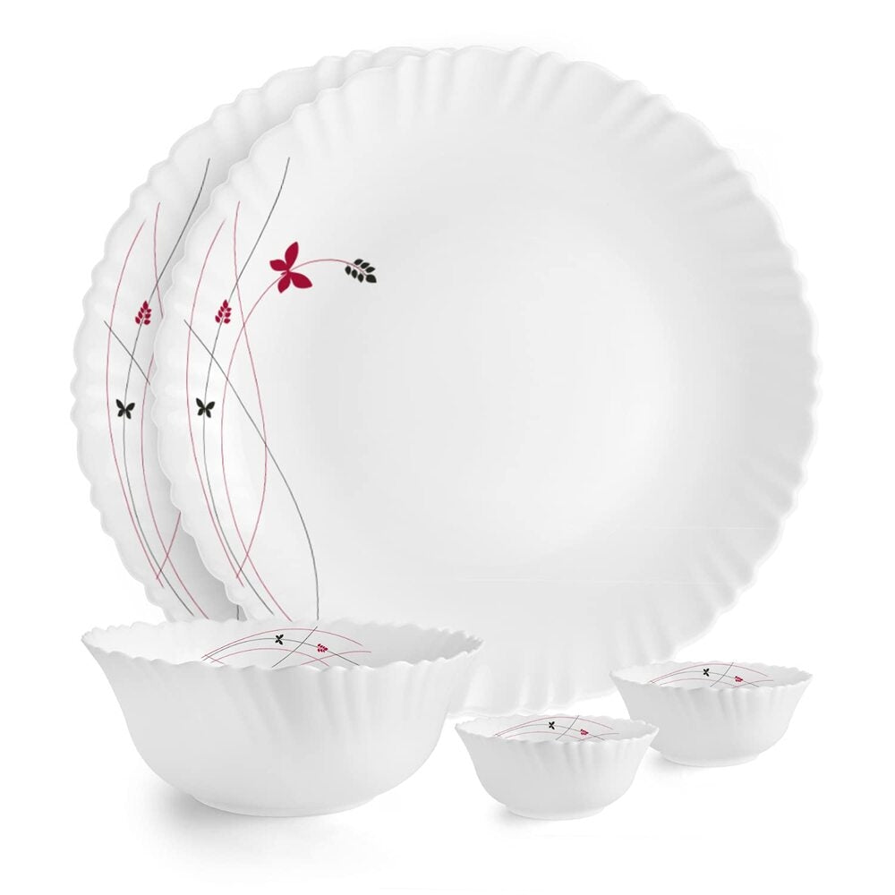Cello Opalware Dazzle Lush Fiesta Dinner Set (White) - 5 Pieces - 5 U