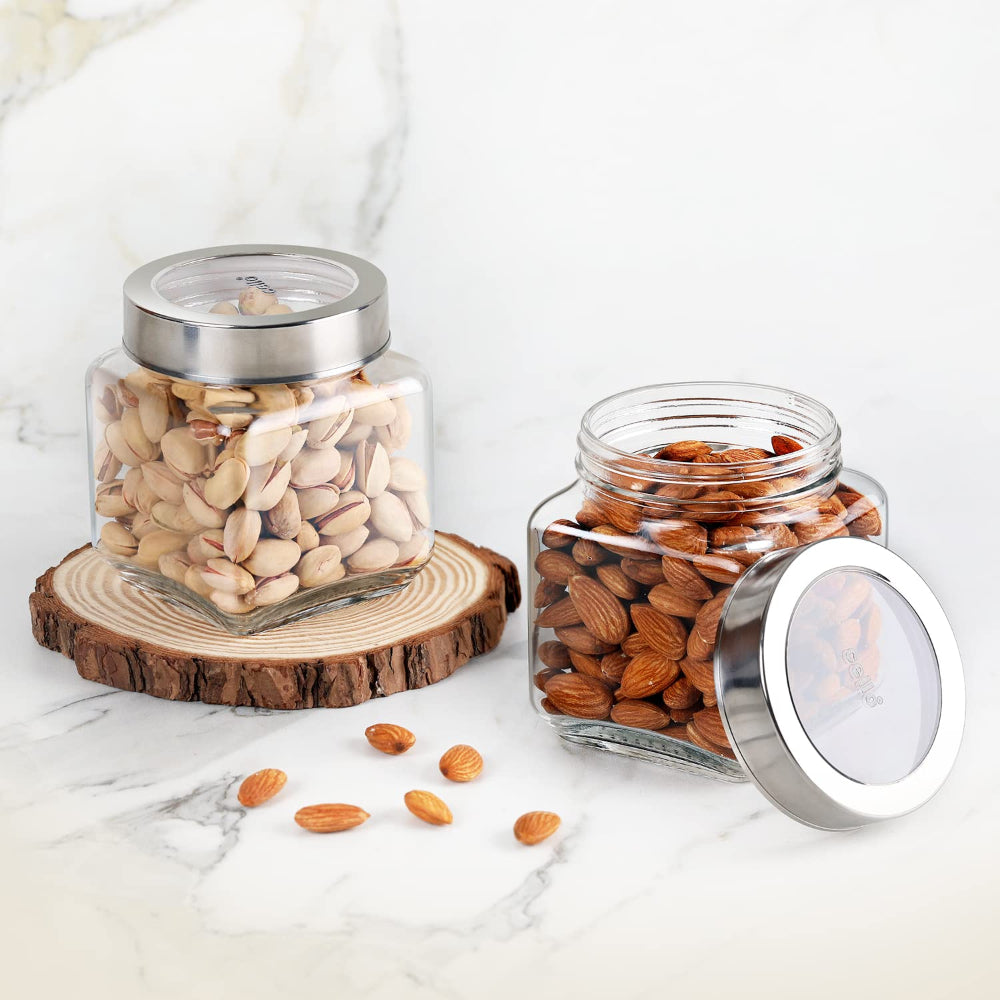 Cello Qube Fresh Glass Storage Jar (580 ml) - Set Of 2 - 1 Unit