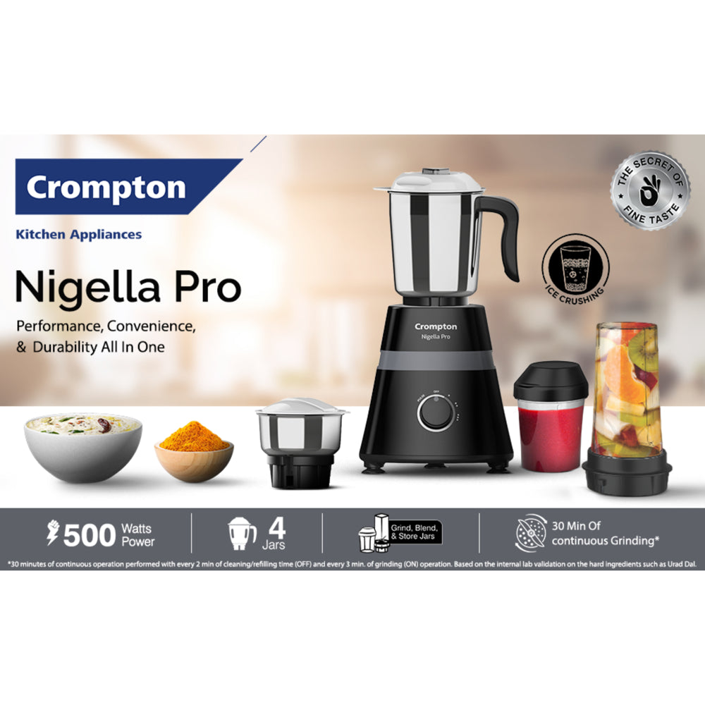 Crompton Nigella PRO 500 W 4 Jar Mixer Grinder (Black) - 1 Unit