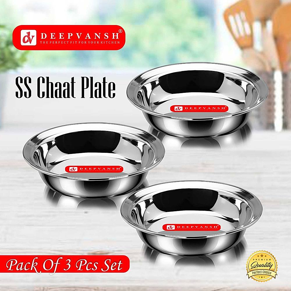 Deepvansh Stainless Steel Chaat Plate 14.5 cm - Set Of 3 - 1 U