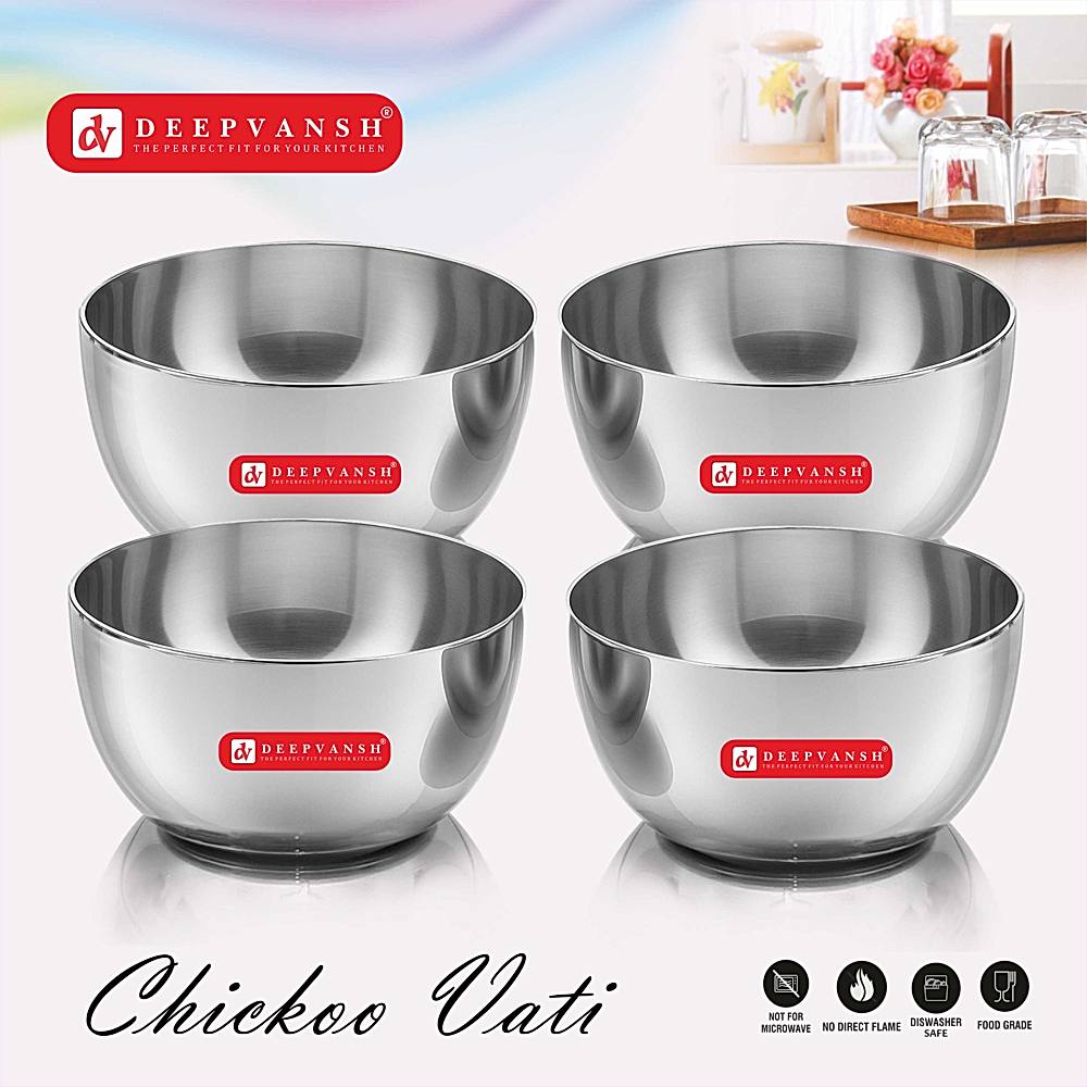 Deepvansh Stainless Steel Chickoo Vati - 9 cm - 4 U