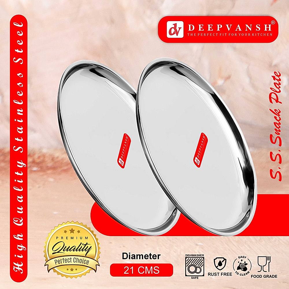 Deepvansh Stainless Steel Snack Plate - 21 cm - 2 U