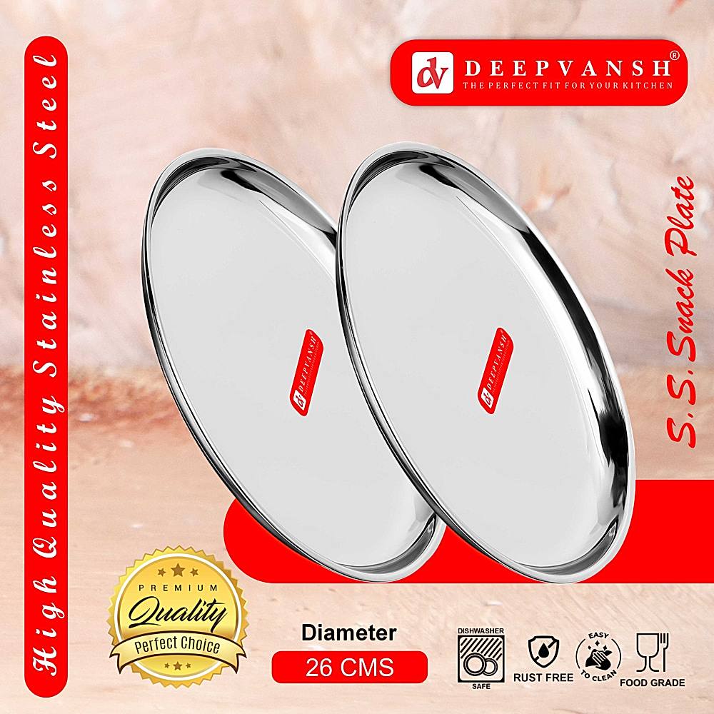 Deepvansh Stainless Steel Snack Plate - 26 cm - 2 U
