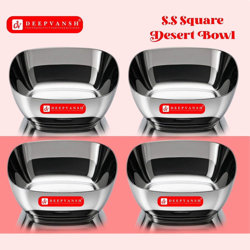 Deepvansh Stainless Steel Square Desert Bowl - Set Of 4 - 1 U