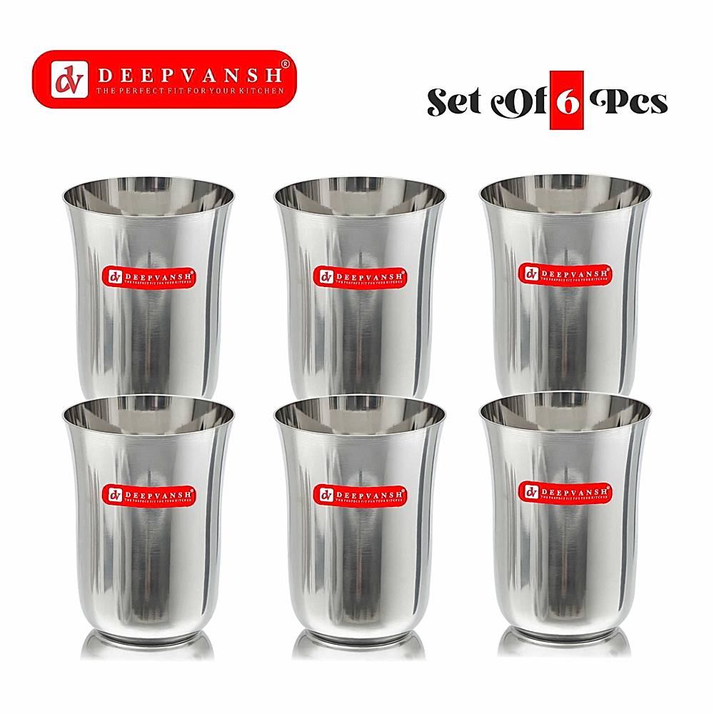 Deepvansh Stainless Steel Water/Juice Glass Set - 6 U