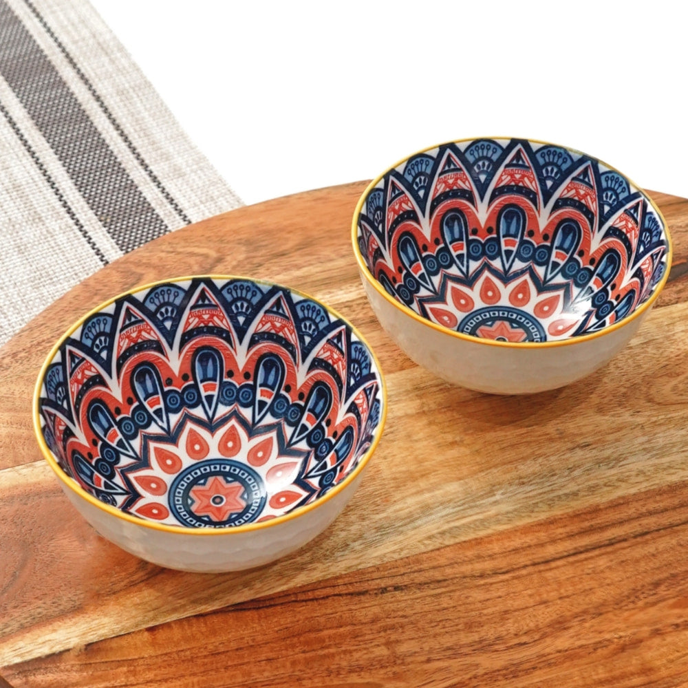 Femora Ceramic Bowl D5 (White & Blue) 315 ml - Set of 2 - 1 Unit