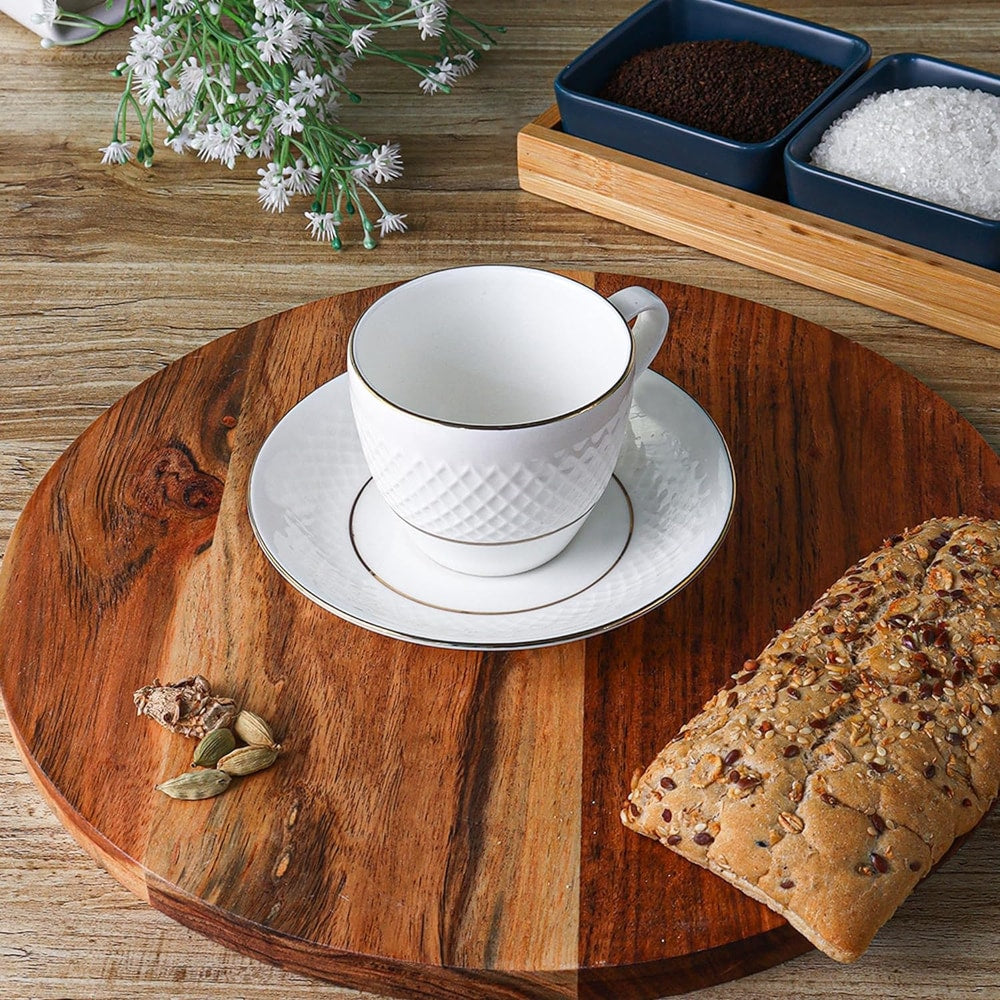 Femora Ceramic Double Gold Line Cup & Saucer (200 ml) - Set of 2 - 1 U