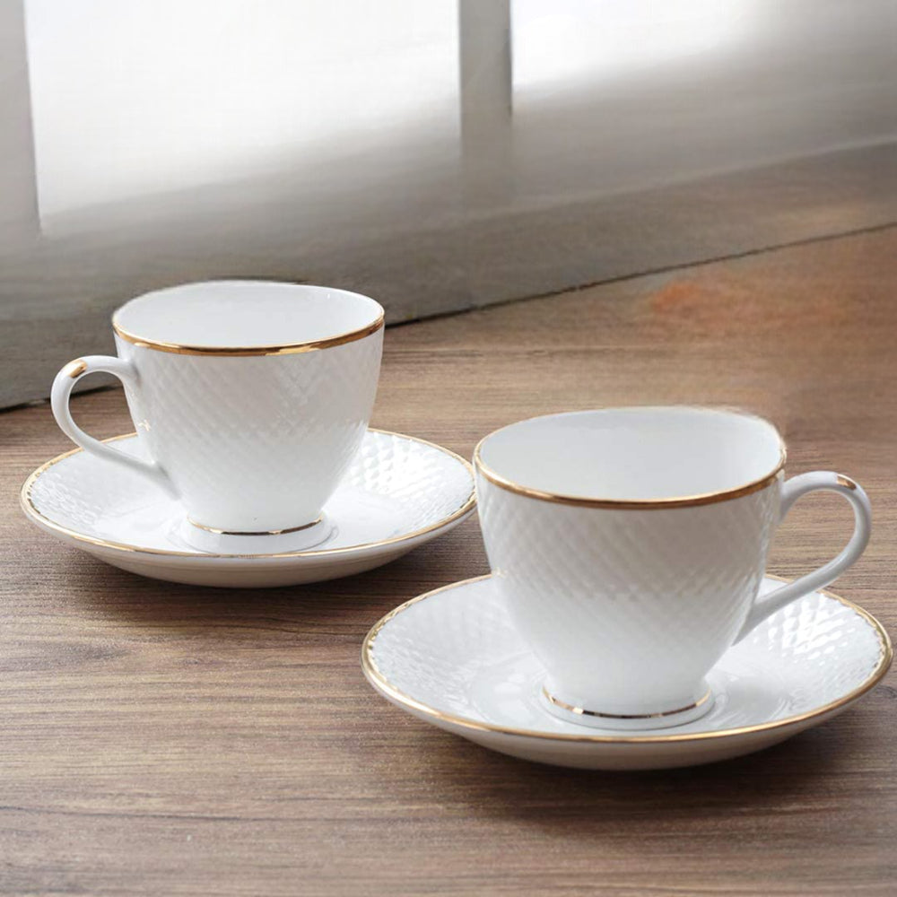 Femora Ceramic Gold Line Cup & Saucer Set (200 ml) - Set of 2 - 1 U