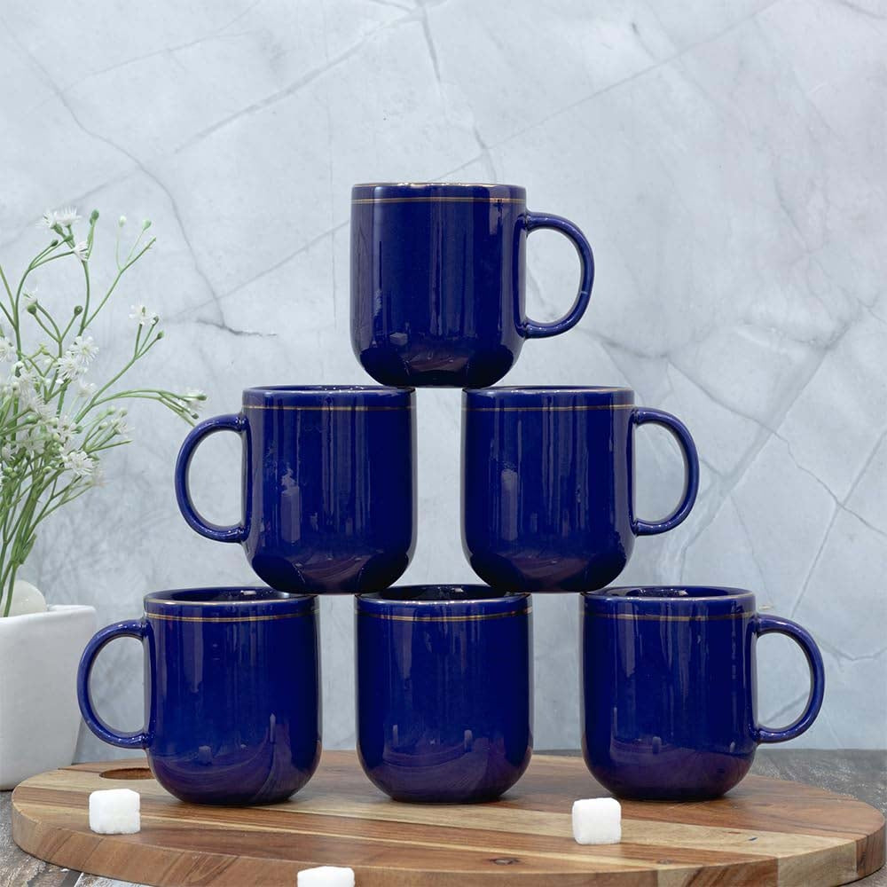 Femora Ceramic Gold Line Tea Cups (Blue) - 180 ml - 6 U