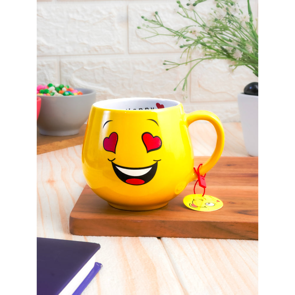 Femora Ceramic Smily Face Emoji Coffee Mug (Yellow) - 380 ml - 1 Unit