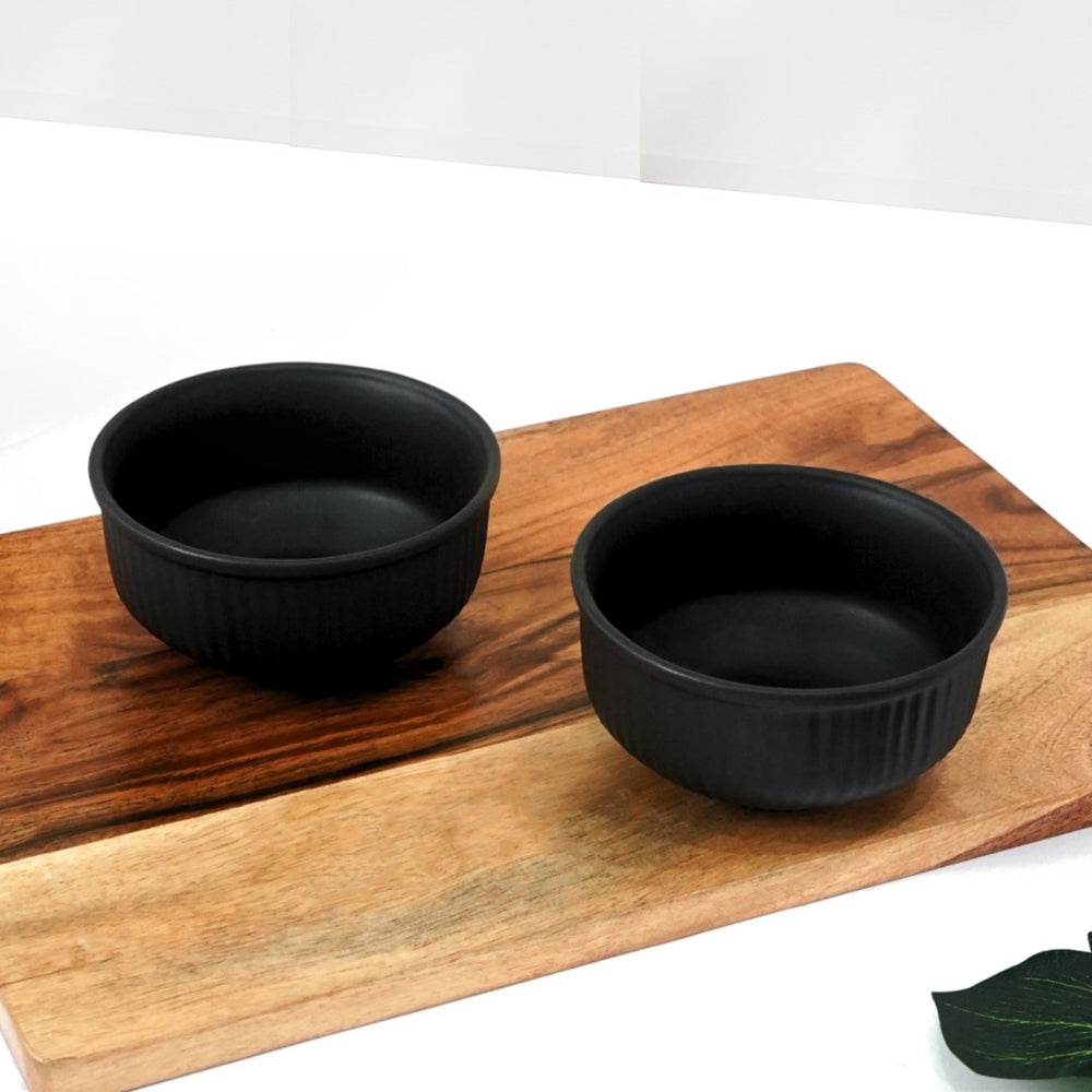 Femora Ceramic Snack Bowl (Black) 450 ml - Set Of 2 - 1 Unit