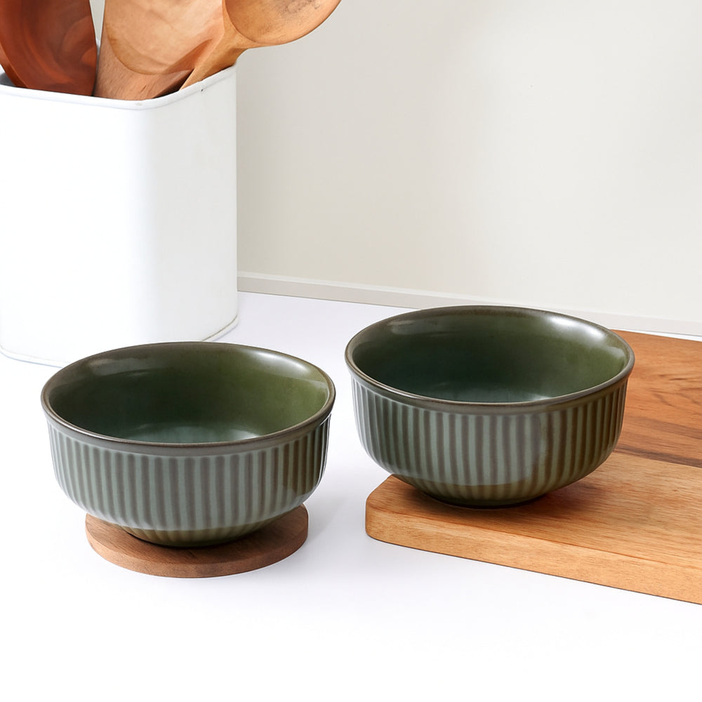 Femora Ceramic Snack Bowl (Green) 450 ml - Set Of 2 - 1 Unit