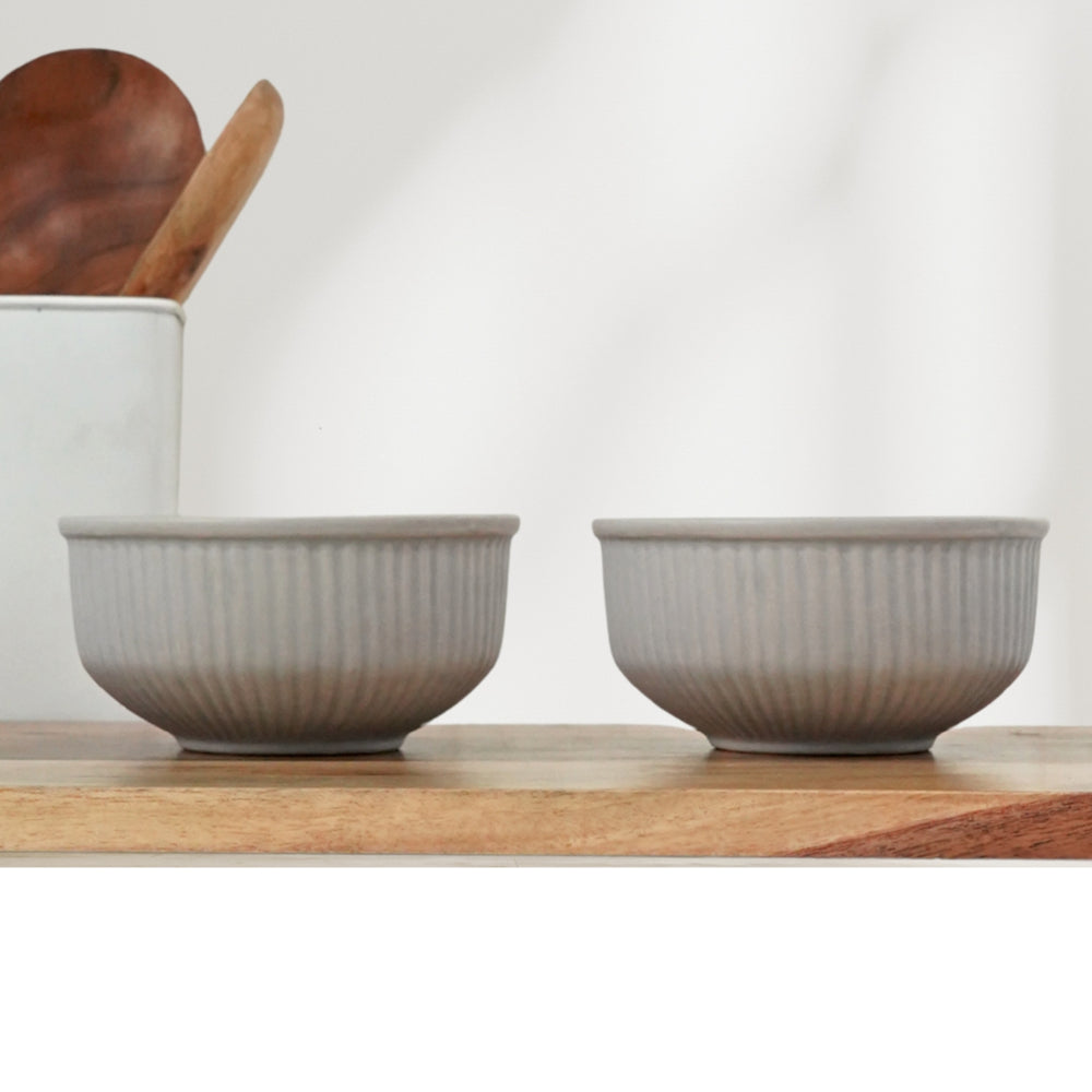 Femora Ceramic Snack Bowl (Grey) 450 ml - Set Of 2 - 1 Unit