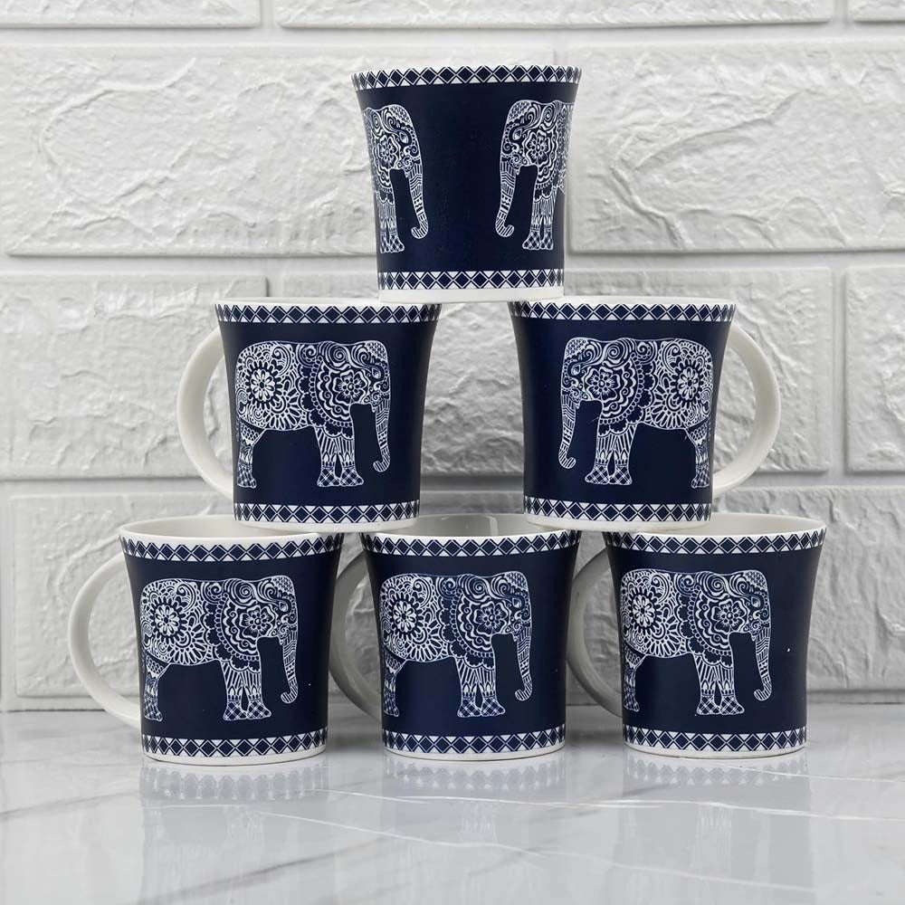 Femora Elephant Ceramic Coffee & Tea Cup -Blue (160 ml) - 6 U