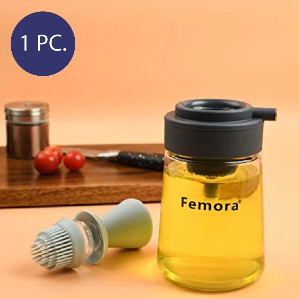 Femora Oil Dispenser Glass Bottle With Grey Silicone Brush - 350 ml