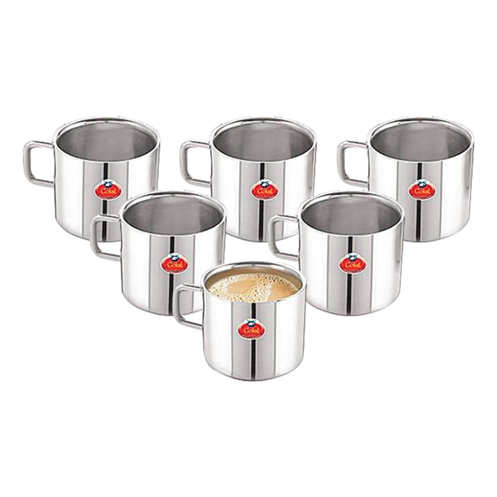 Gokul Stainless Steel Double Wall Tea Cup - 6 U