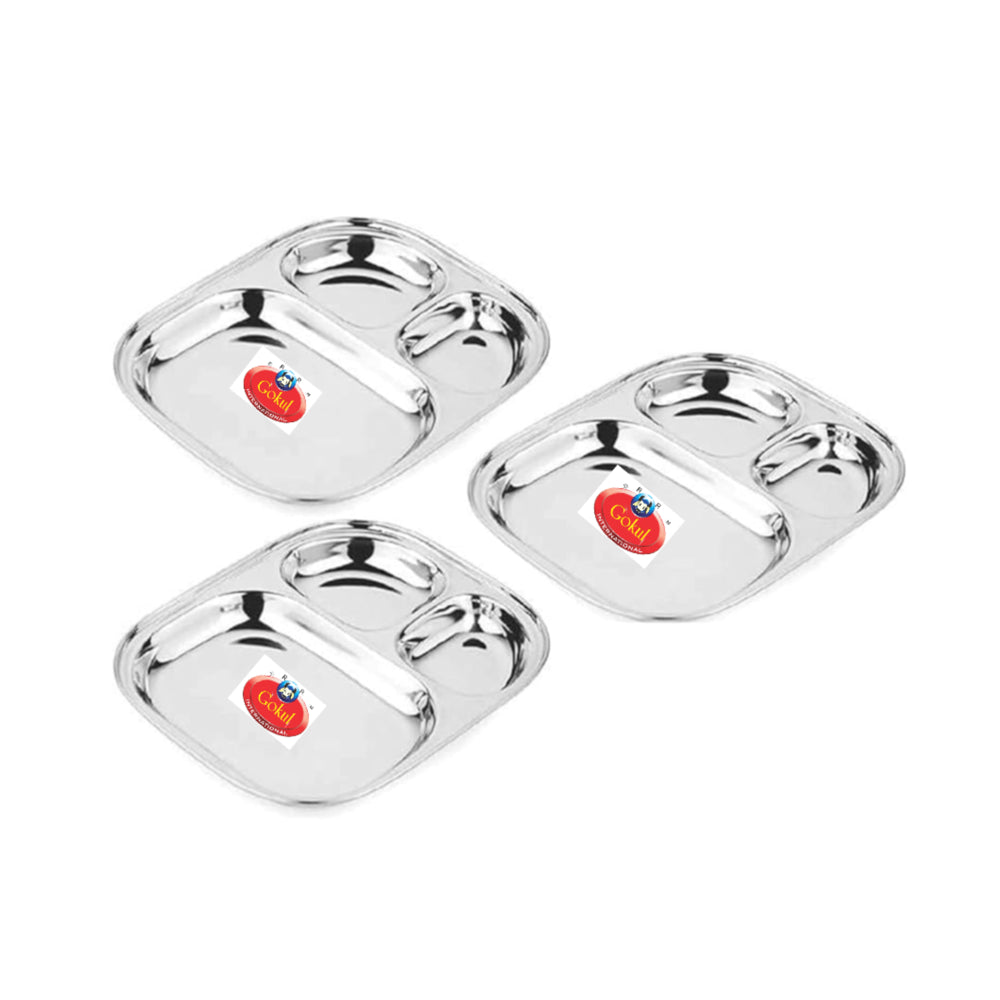 Gokul Stainless Steel Oval Pav Bhaji Plate - 3 Pieces - 1 U