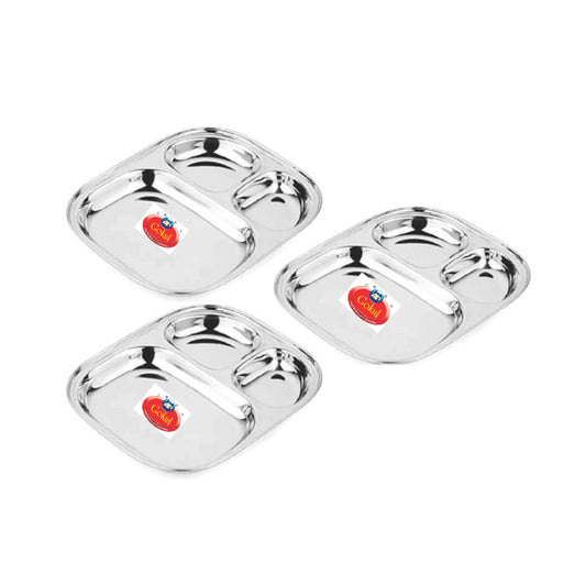 Gokul Stainless Steel Oval Pav Bhaji Plate - 3 Pieces - 1 U