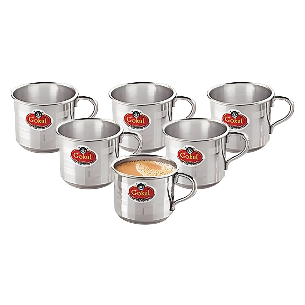 Gokul Stainless Steel Single Wall Fame Tea Cup - 6 U